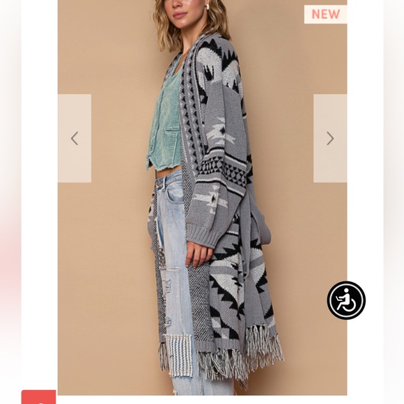 Grey Black Multi Aztec Tribal Sweater Coat - Picture 3 of 3